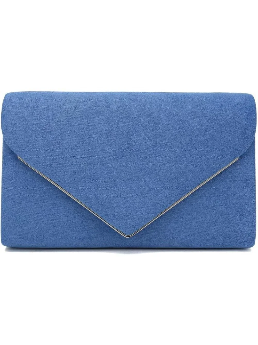 👜 Women's Blue Faux Suede Clutch Bag Elegant Metal Binding Evening Purse